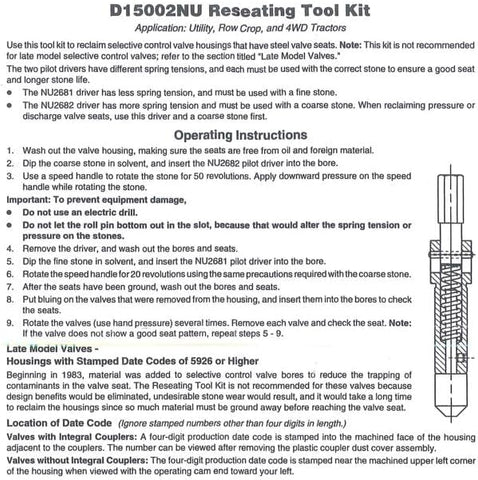 HGV TOOLS//Aftermarket SCV Valve Reseating Tool Kit – Compatible with John Deere Equipment – Fits SCV Housing Marked R65284 – Replaces Reference D15002NU